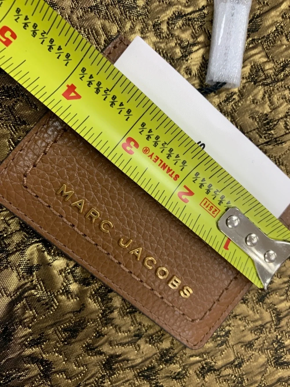 Marc Jacobs Tan Pebbled Leather Card Holder with Gold Logo